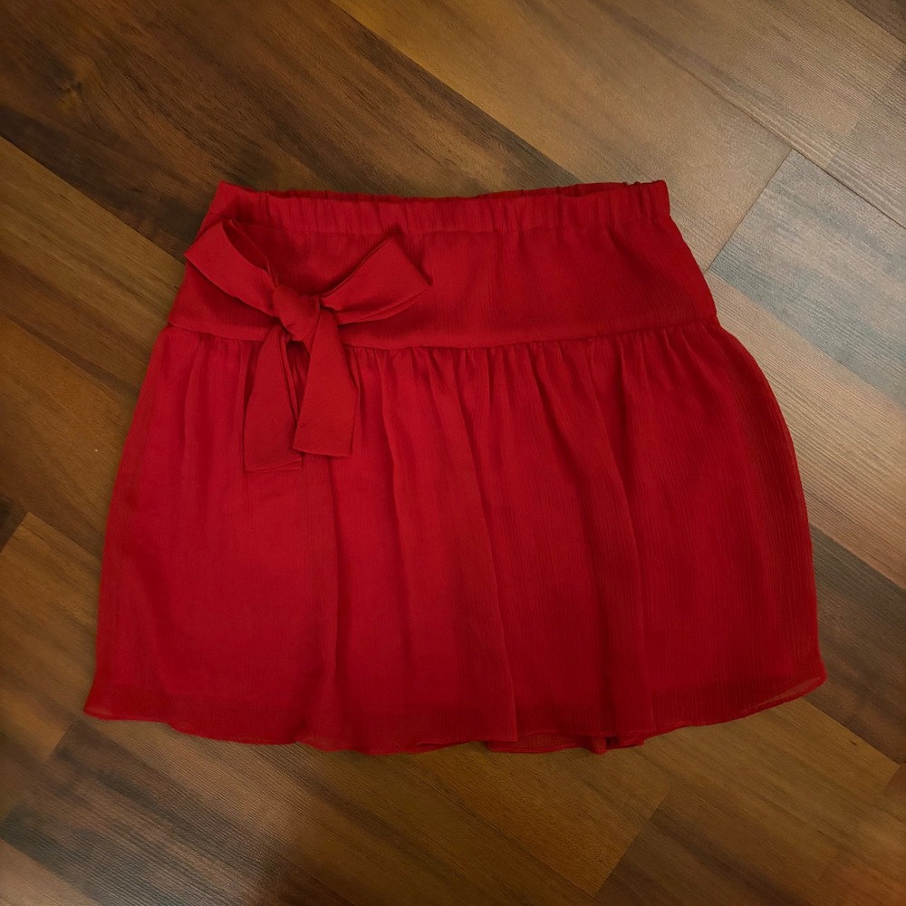 Pixi Red Pleated Mini‎ Skirt Side Bow Elastic Waist Flowy Festival Fairy Style